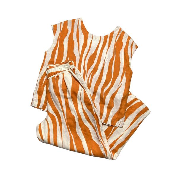 Rachel Zoe Zebra Stripe Linen Pant Set Orange White Top L Pants S India - Picture 16 of 16